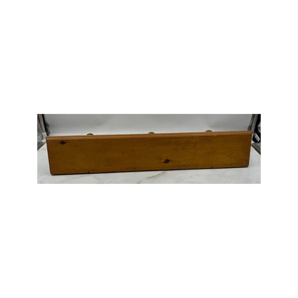 Vintage Pine Wood Wall Shelf with 3 Pegs Scalloped Edge 24 Inch Made in USA